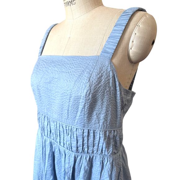 AYR Shirred Seersucker Light Blue Midi Dress in 100% Cotton Size XL - Picture 4 of 8